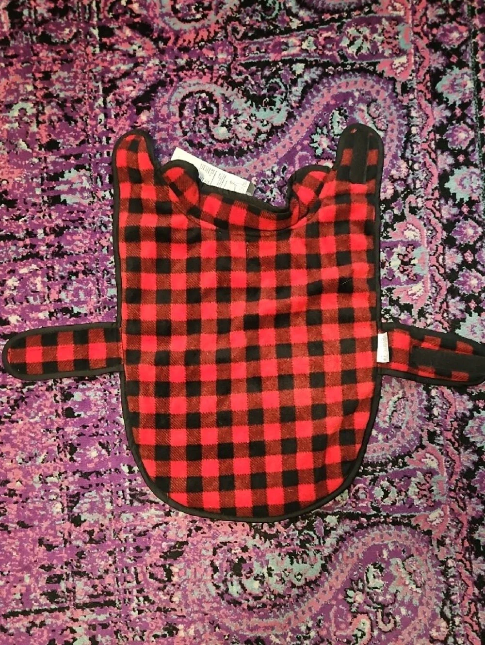 North 40 Black Quilted Dog Coat with Red Buffalo Plaid Trim